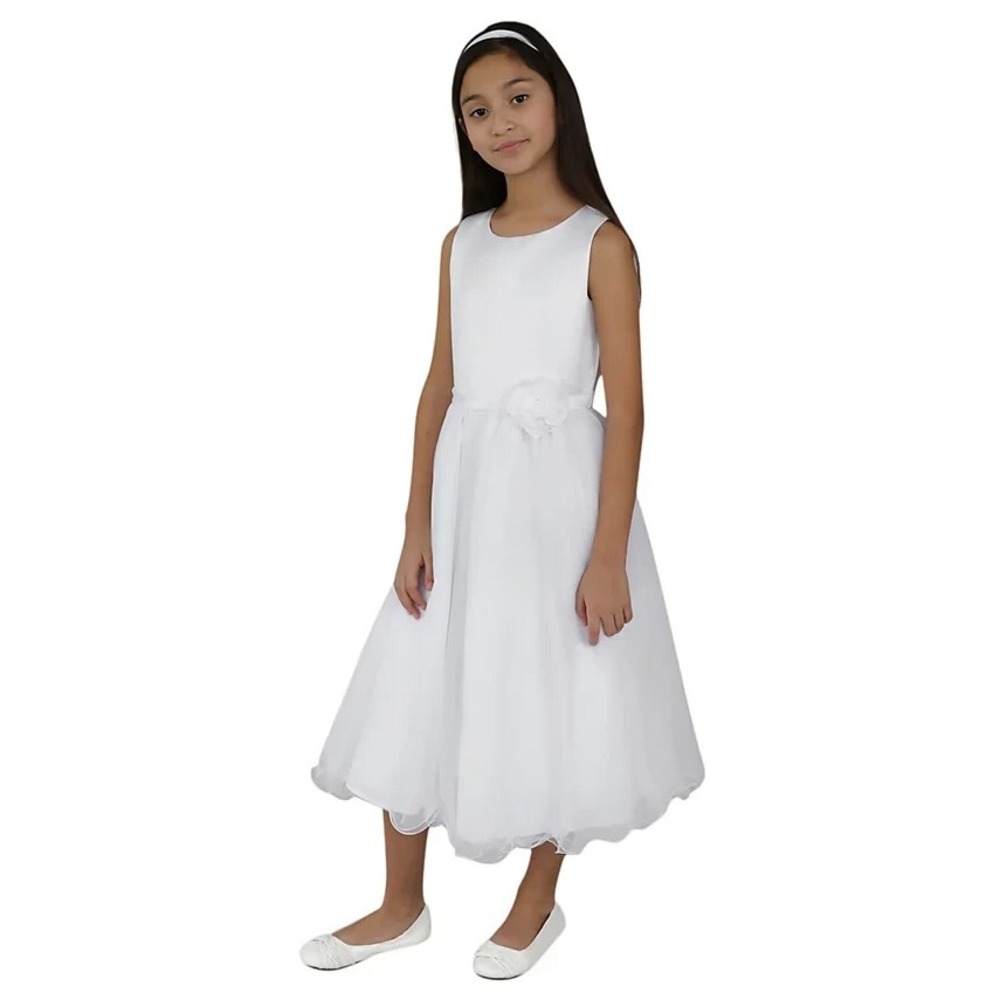 Us Angels Big Girls Satin Bodice with Tulle Skirt‎ Flower Dress Size 7